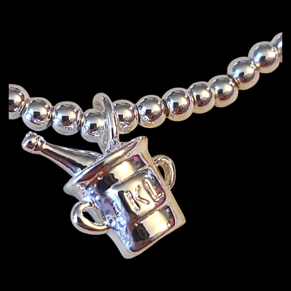 Katie Loxton Silver Plated Champagne Ice Bucket Charm Bracelet Stretch Beaded